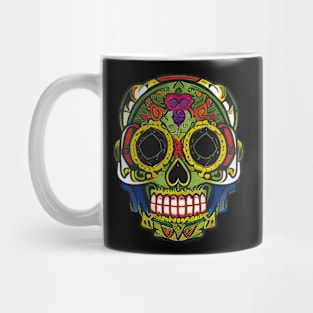 Rainbow Fiesta: Colorful Blue, Green, Red, and Yellow Sugar Skull Art Mug